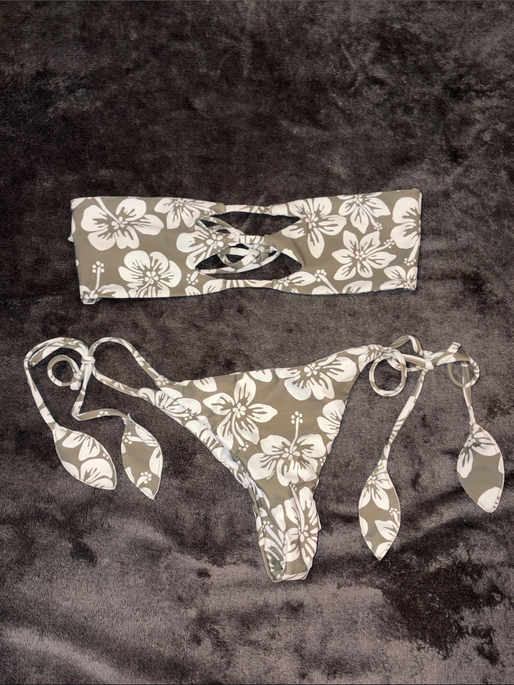 Benoa Swim Floral Tie-Side Bandeau Bikini Set in Olive Green
